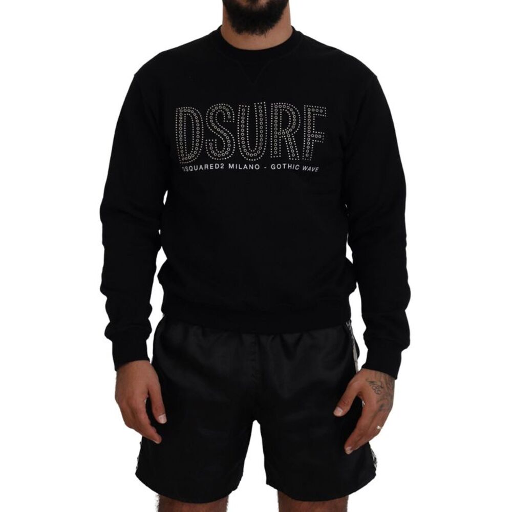Dsquared² Black Cotton Printed Long Sleeves Pullover Men's Sweater